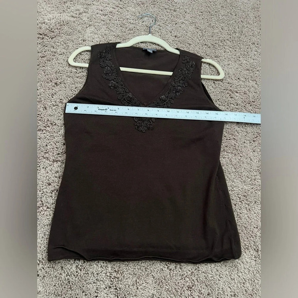 Ann Taylor brown beaded v-neck sweater silk-blend sleeveless top medium - Picture 16 of 17